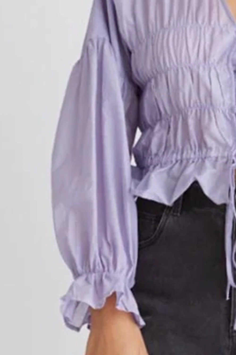 Purple Cropped Tie - Front Blouse