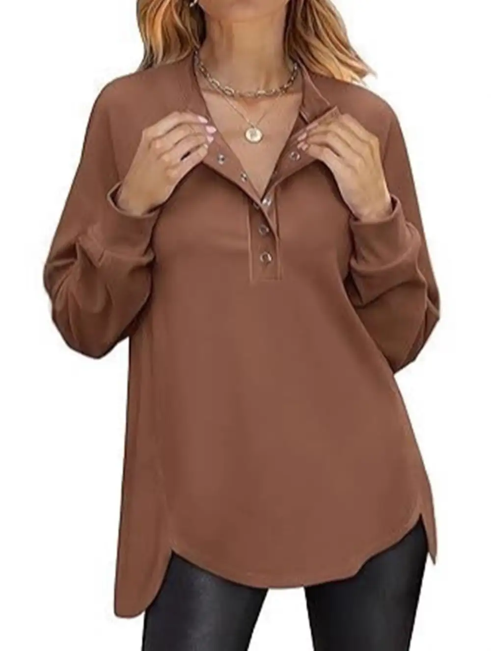 Long-Sleeved Concealed Button Shirt