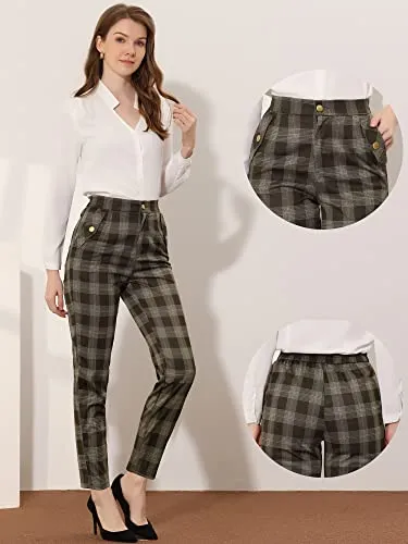 Women's Vintage Tartan Elastic Waist Straight Long Trouser