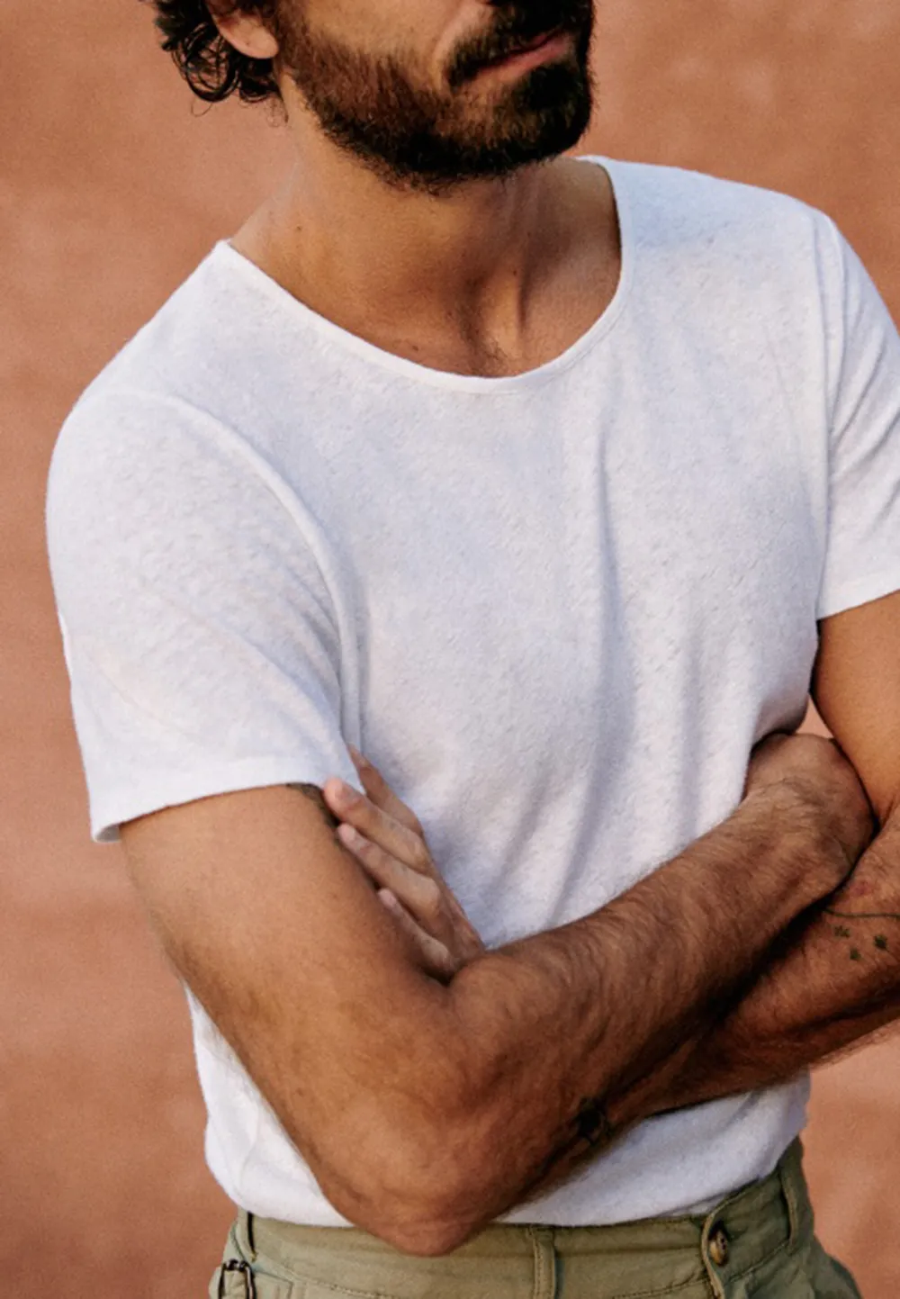 Cream Solid Cotton Crew Neck T-Shirt