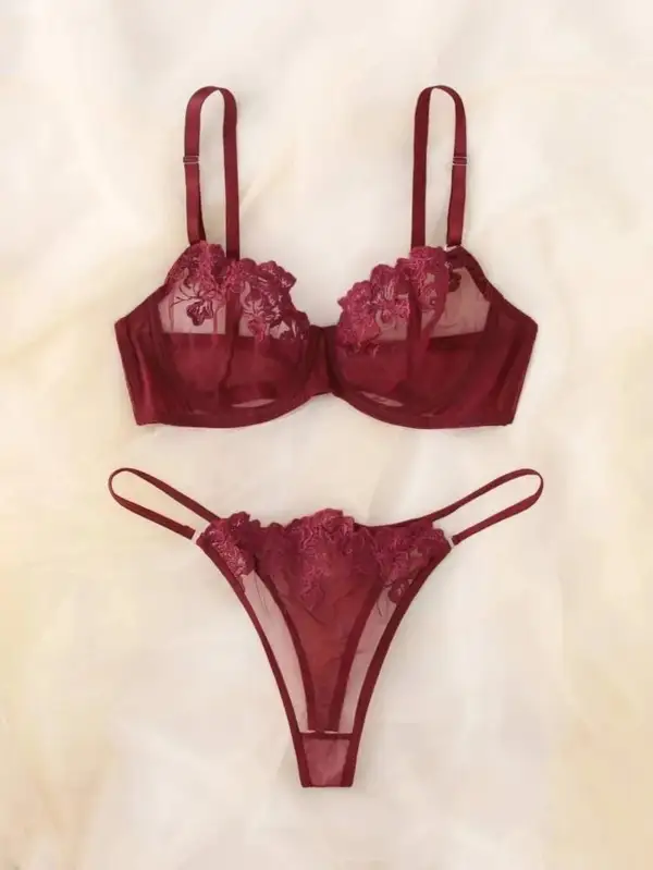 Layered Floral Embroidered Lingerie Set