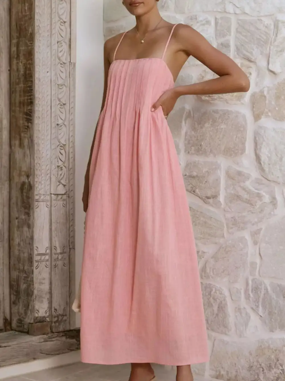 Polished Detail Pleated Midi Dress