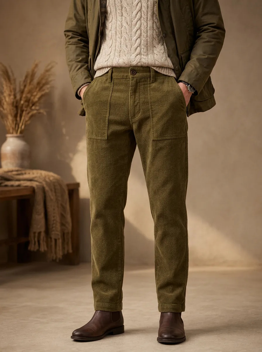 Men's Cold-Weather Corduroy Streamlined Button Trousers