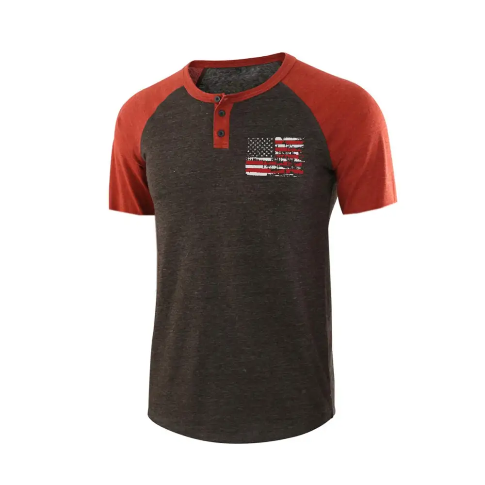 USA FLAG HENLEY NECK RAGLAN GRAPHIC TEE