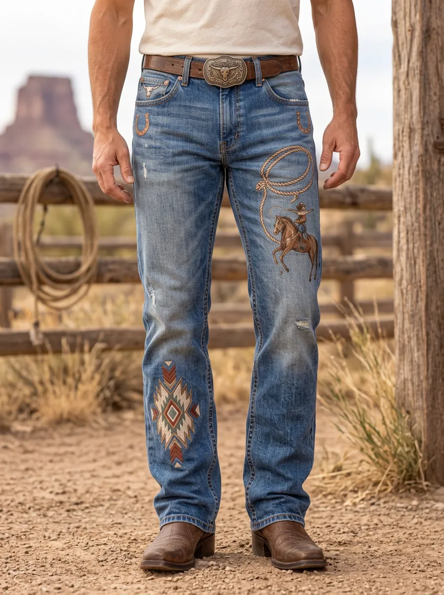 Men's Western Cowboy Rodeo Lasso Southwestern Jeans