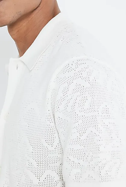 Men's White Fashion Pattern Knit Short Sleeve Shirt