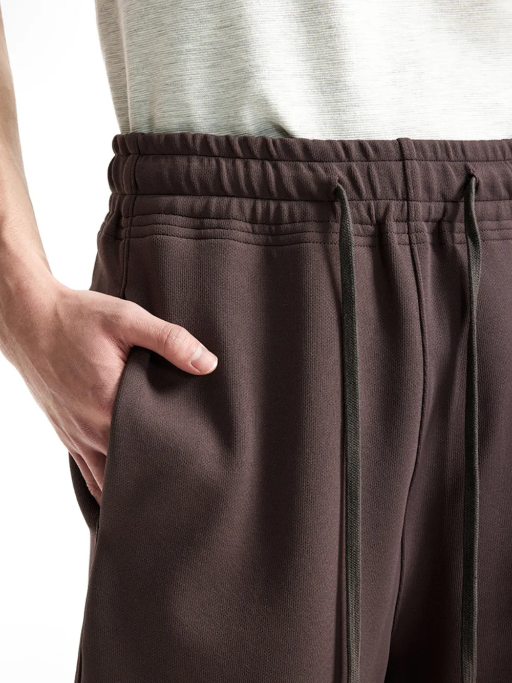Curved-Leg Relaxed-Fit Drawstring Casual Pants