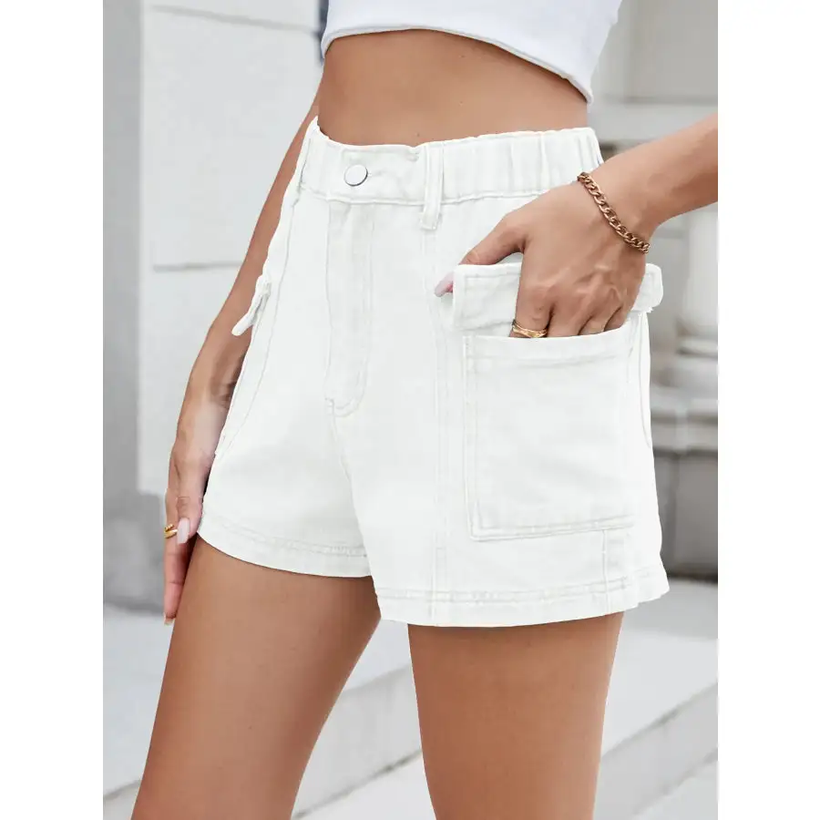 High Waist Cargo Denim Shorts