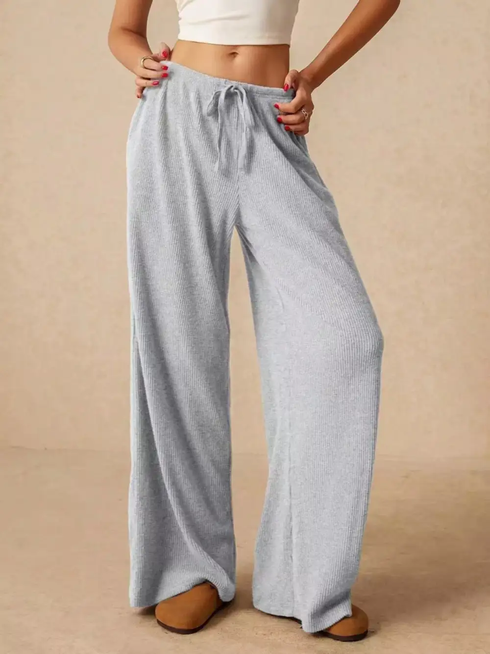 Wide Leg Drawstring Casual Everyday Pants