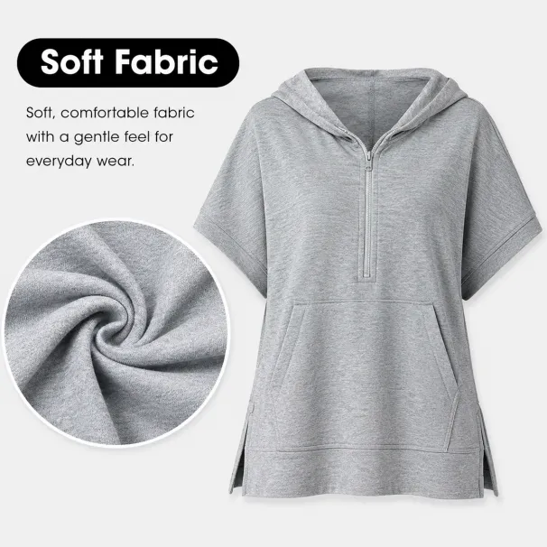 Women's Knit Half-Zip Hooded Tunic Top