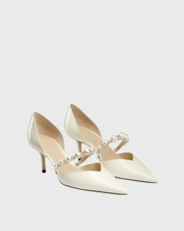 Pearl Strap Pumps in White