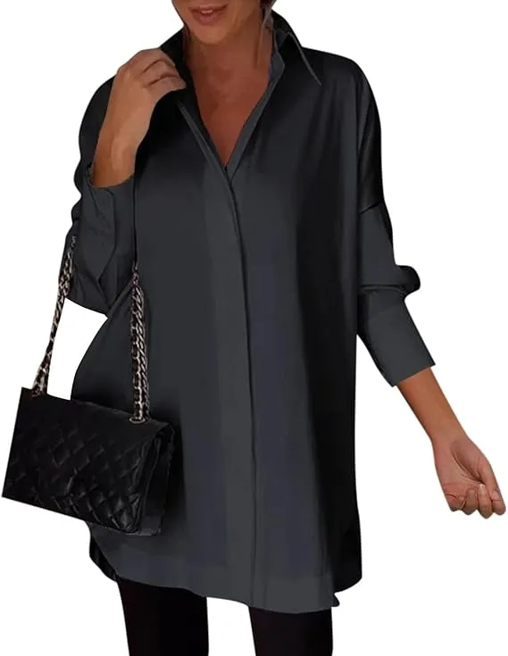 5PACK-Solid Color Irregular Side Long Sleeve Shirt