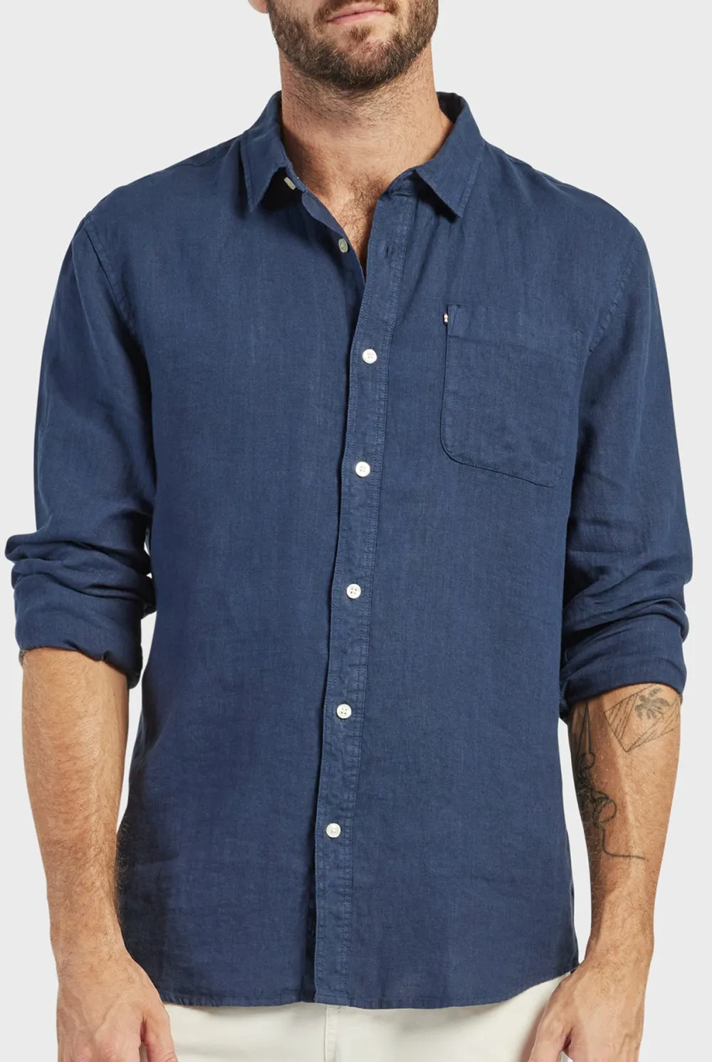 Classic Linen Shirt-Navy