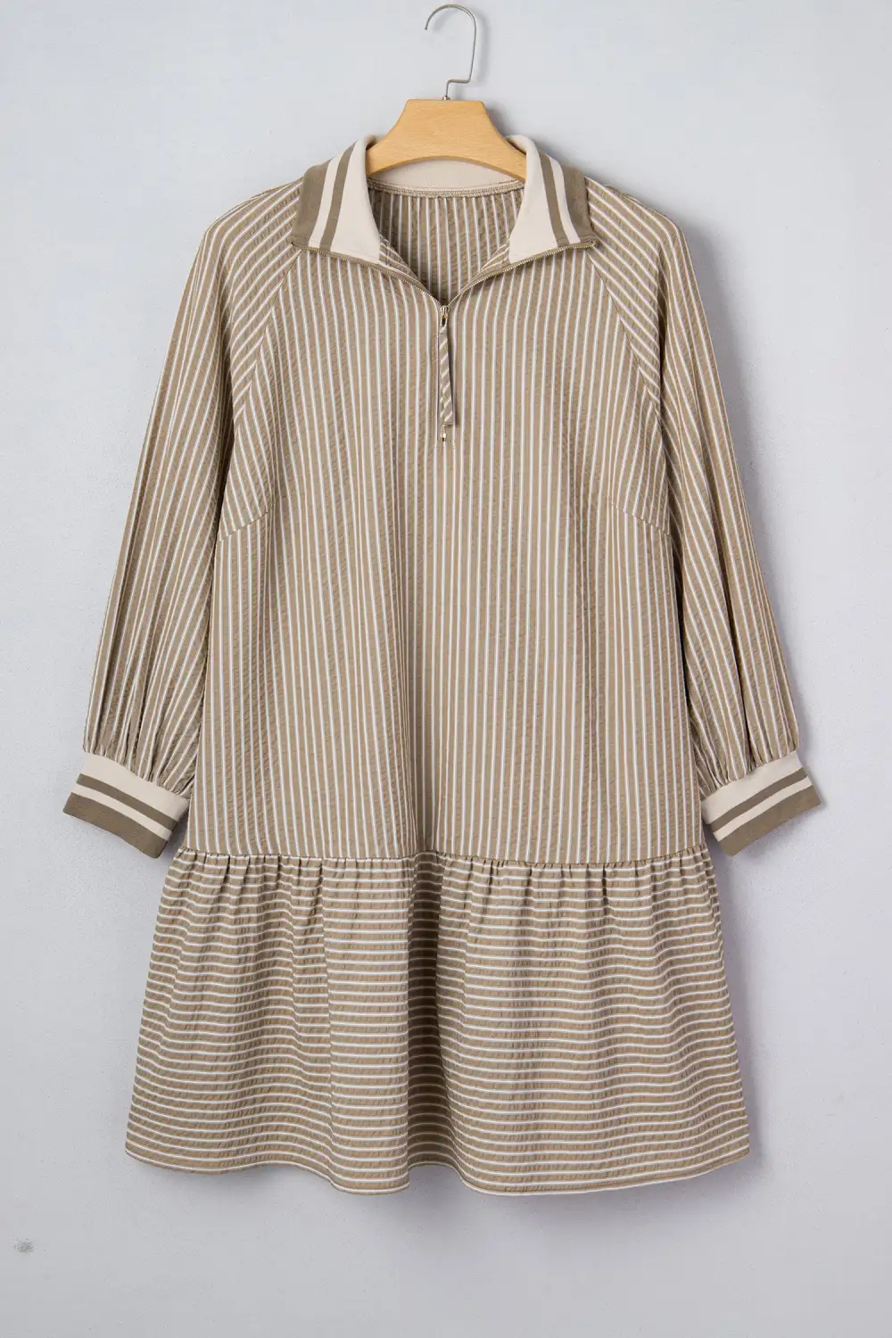 Striped Zip Front Ruffle Mini Dress