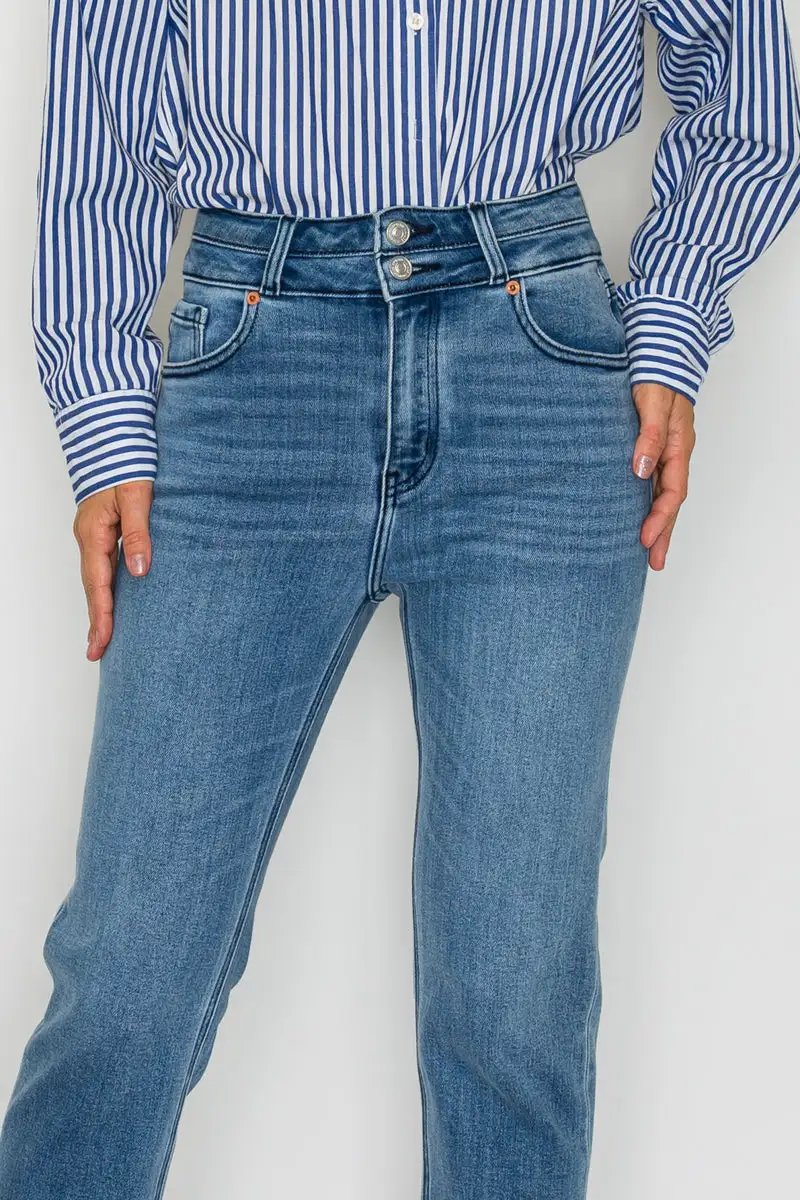 High Rise Straight Leg Cropped Denim Jeans