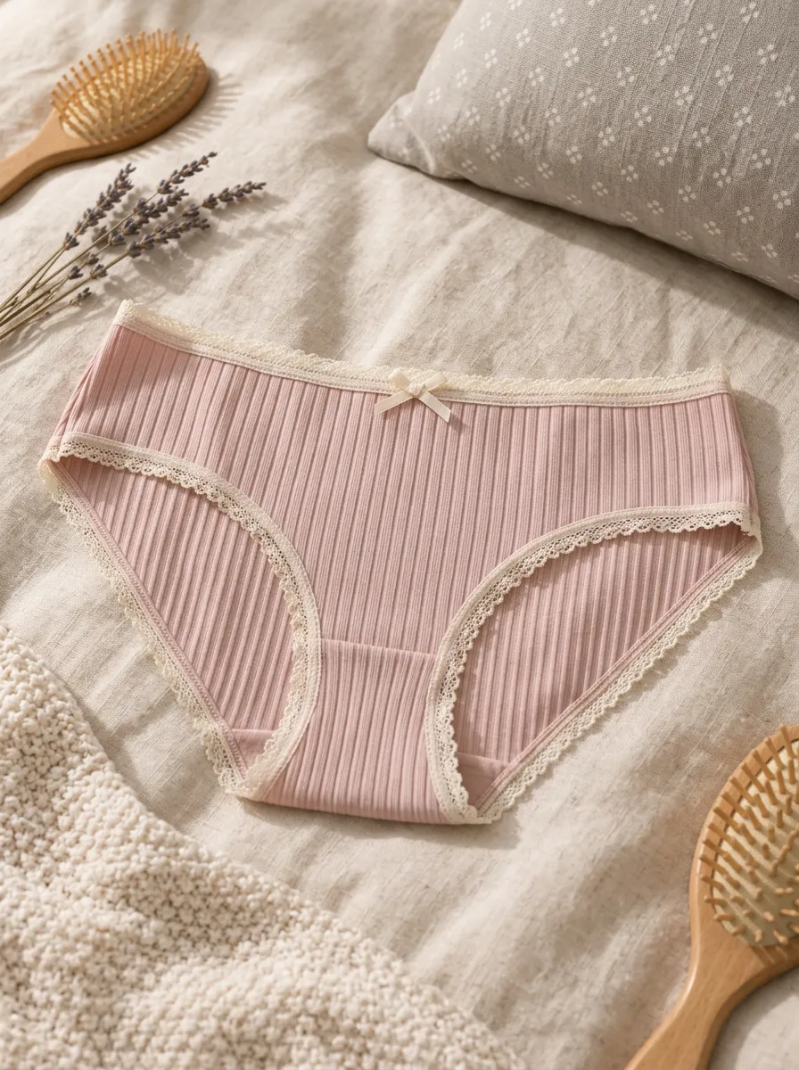 Women's Refined Ribbed Lace Trim Bowknot Panties