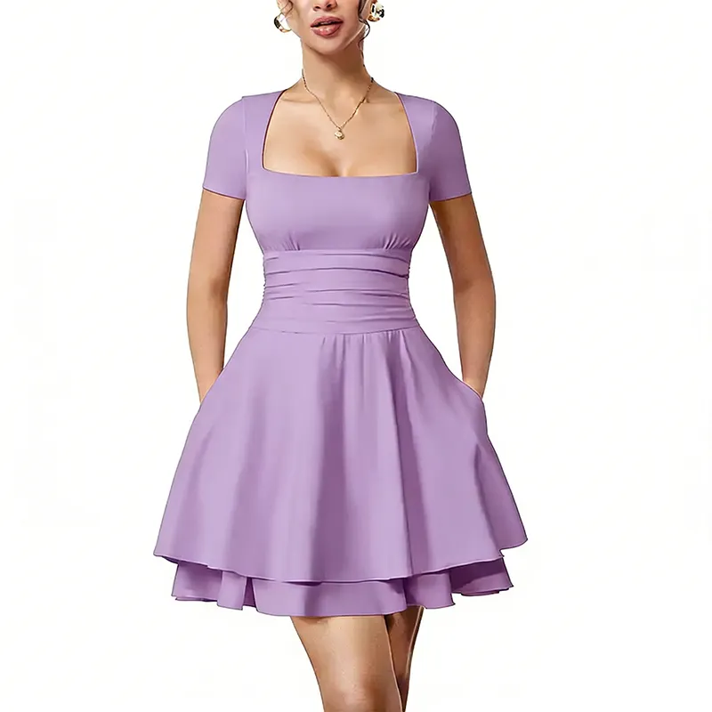 Women's square neck ruffle mini dress