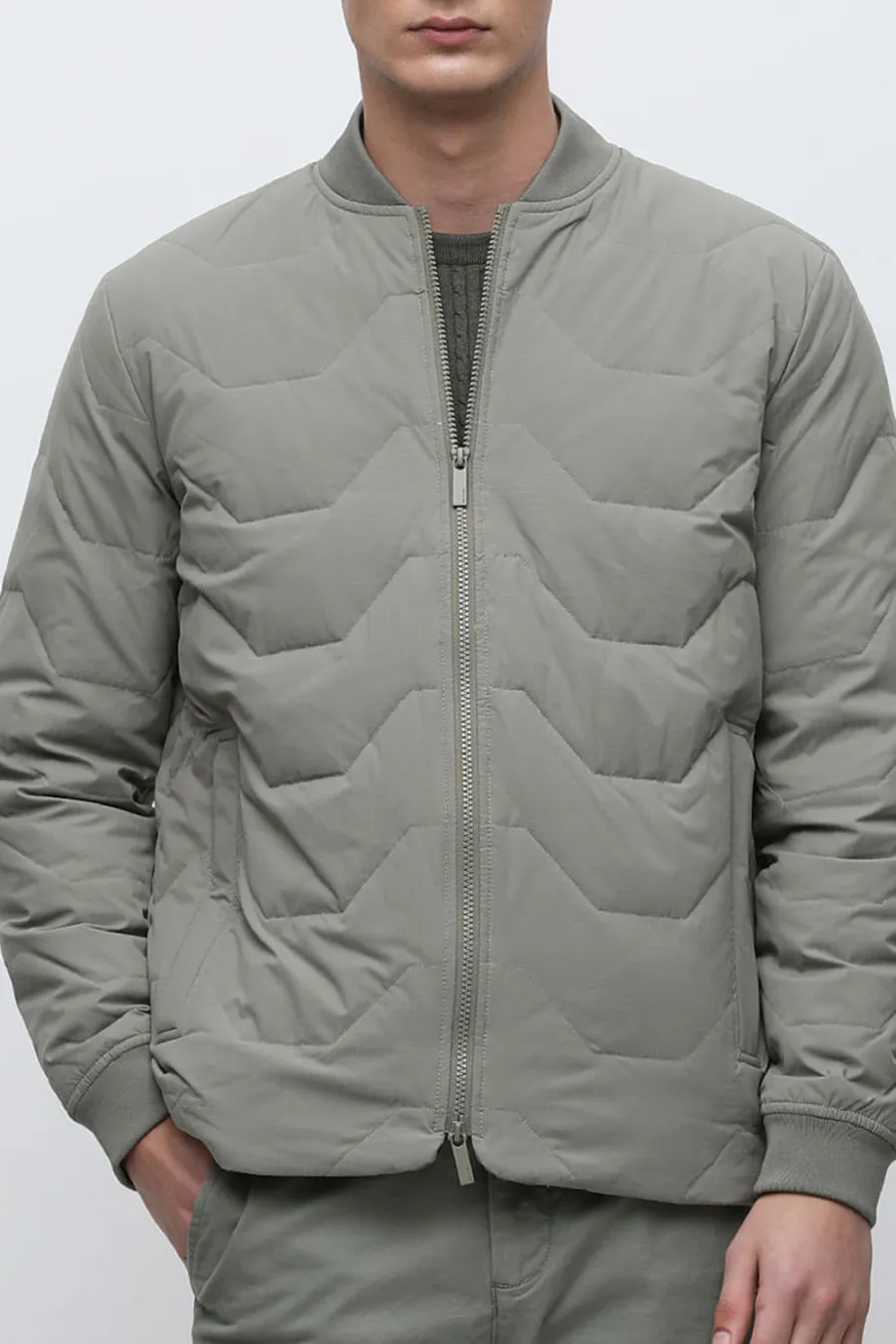 Green Quilted Bomber Jacket