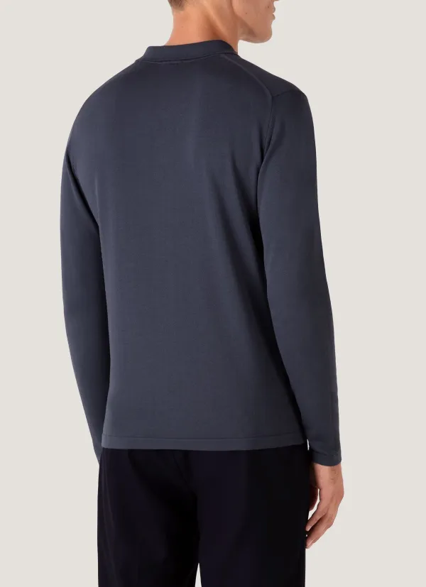 Streamlined Everyday Slim Fit Sea Island Cotton Knit Long Sleeve Polo Shirt