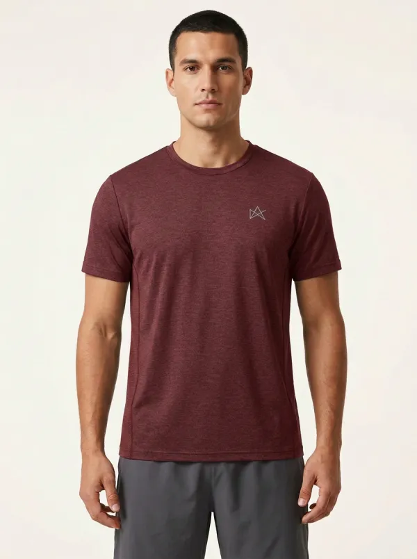 Men's Geometric-Emblem Textured Performance Sport Crewneck T-Shirt