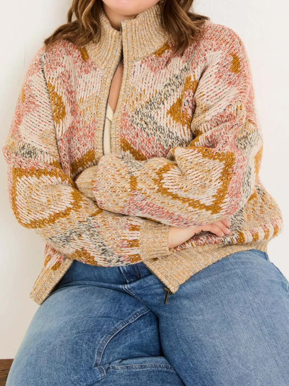 Natural Knitted Zip Through Jackets
