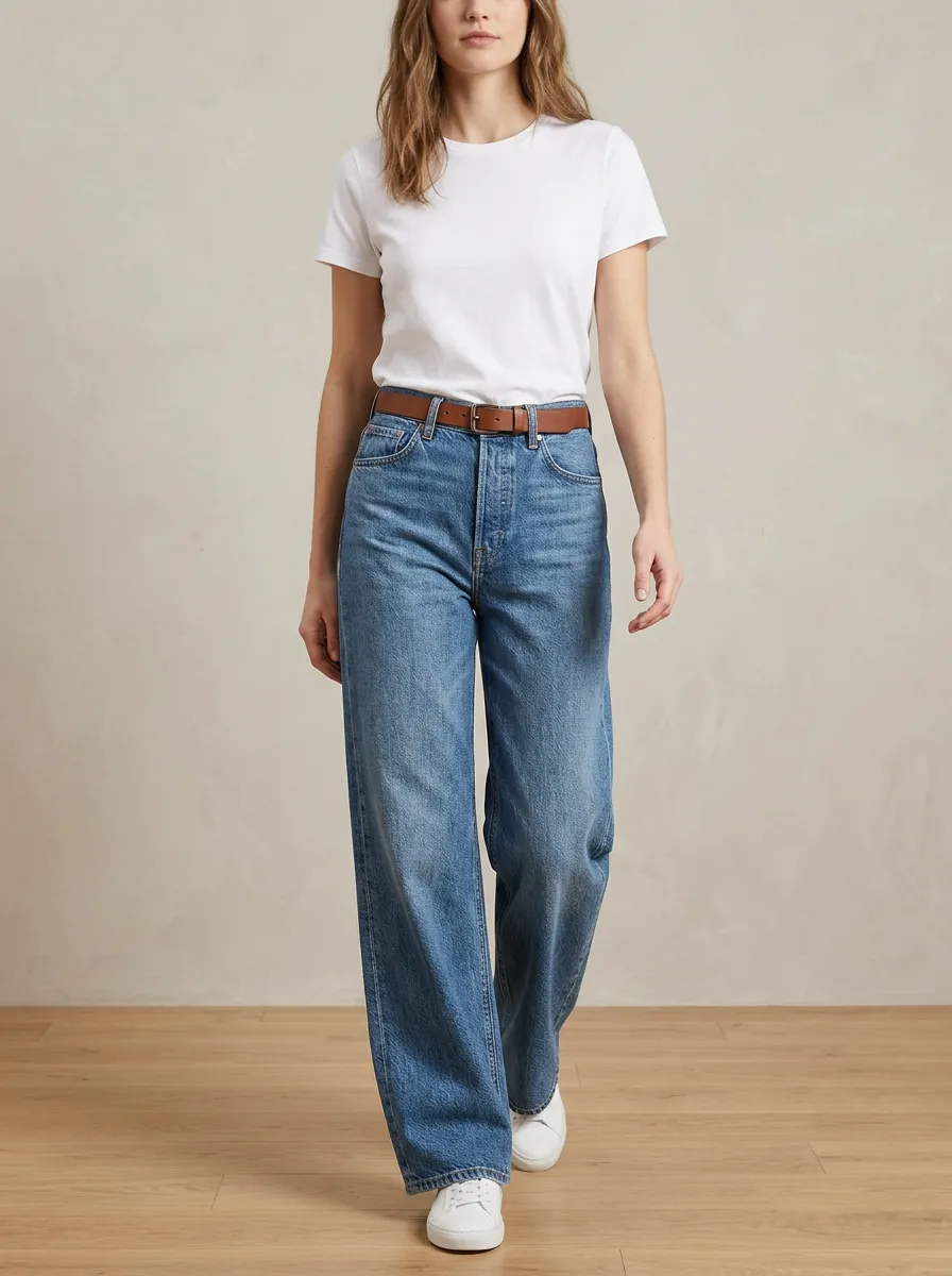Contemporary High-Rise Wide-Leg Denim Jeans