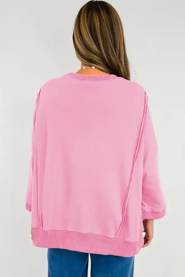 Relaxed Floral Bow Accent Patchwork Sweatshirt