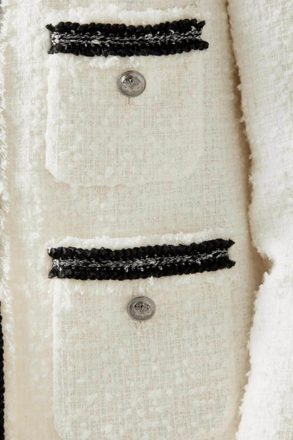 White Tweed Contrast Trim Short Jacket