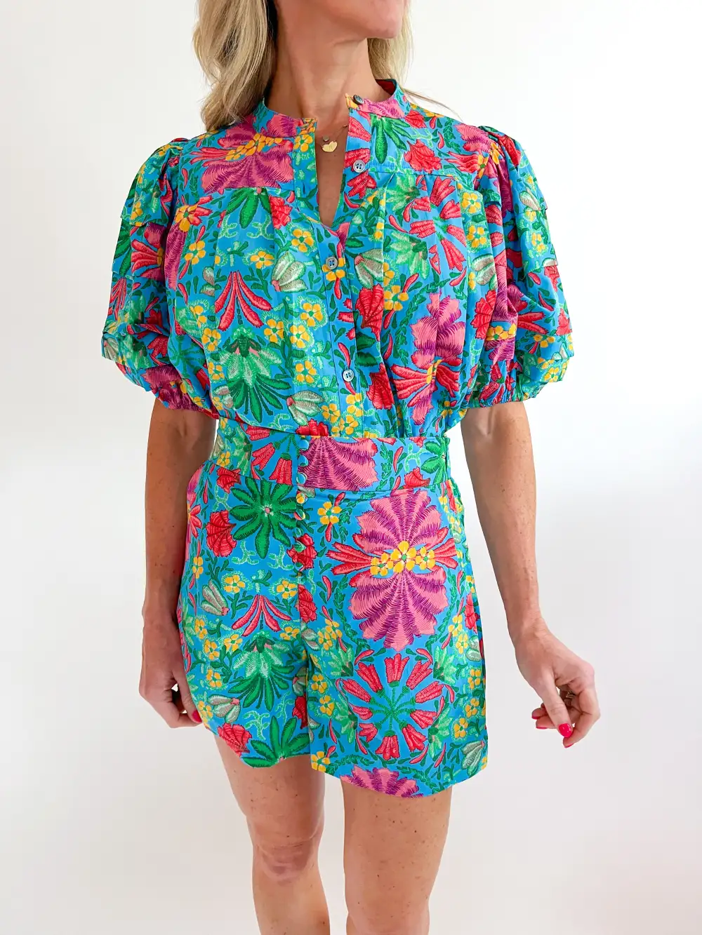Leaf Print Pleated Top
