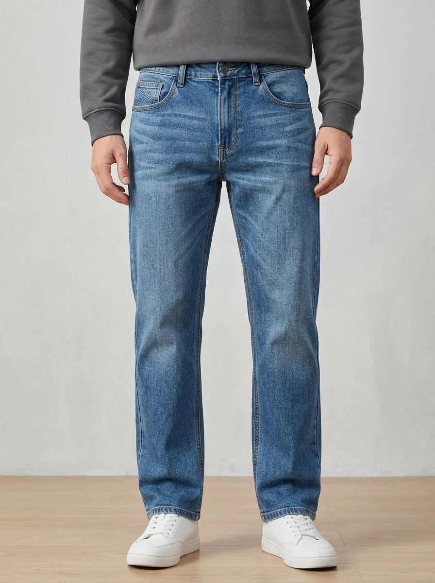 Straight Leg Washed Finish Vintage-Inspired Casual Men's Loose Fit Jeans