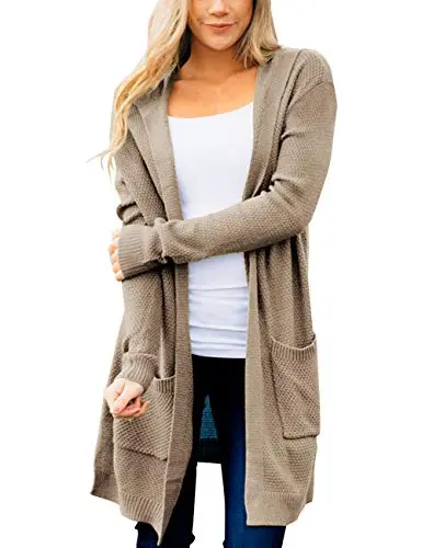 Women's Long Sleeve Open Front Hoodie Knit Sweater Cardigan Outwear