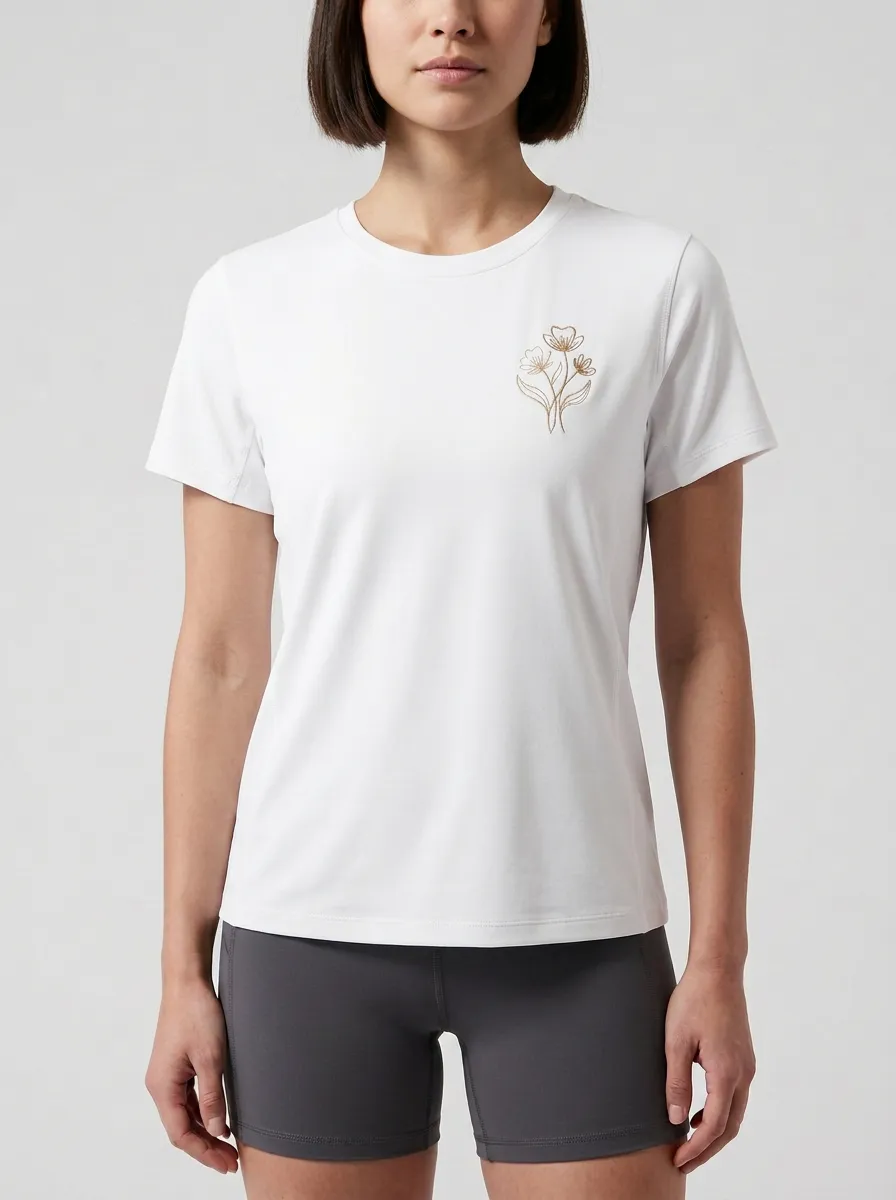 Women's Floral Line-Art Paneled Crewneck T-Shirt