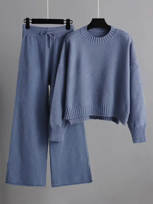 Relaxed High Low Sweater And Pants Set