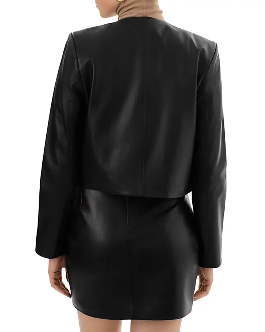 Long Sleeves Round Neck Leather Jacket