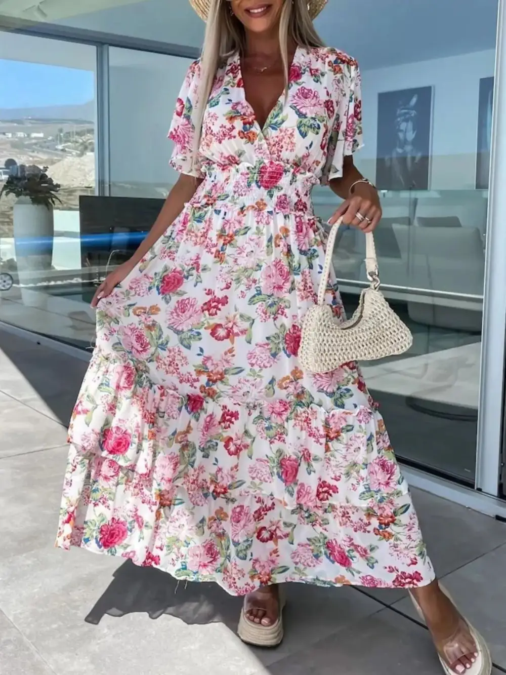 Floral Printed Maxi Tie Detail Dress