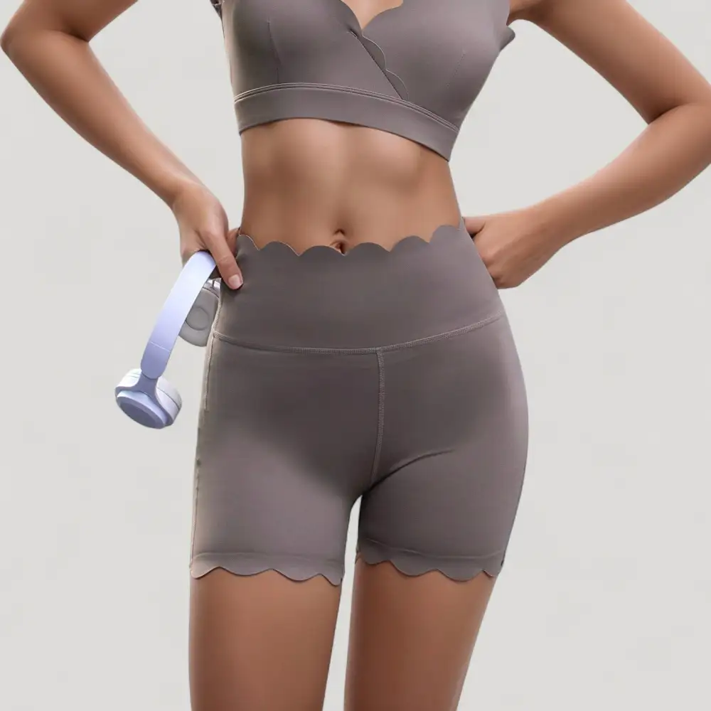 High-Waist Seamless Stretch Scalloped Athletic Shorts