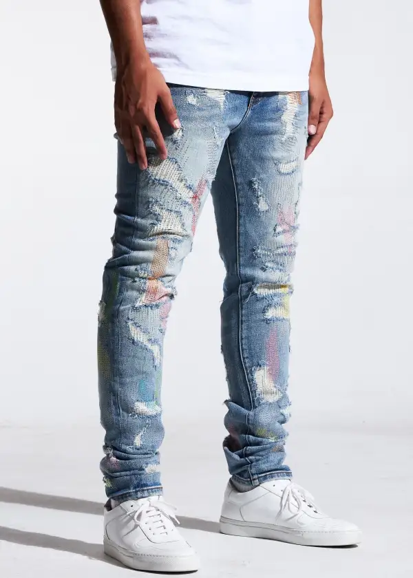 Contrast Stitch Ripped Jeans