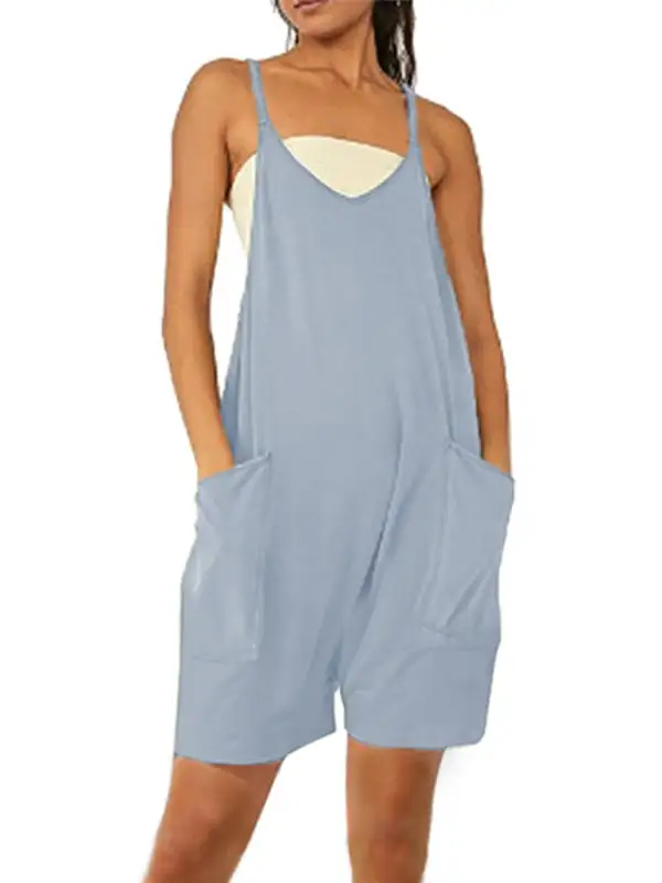 Zipper Pocket Spaghetti Straps Jumpsuit Overall Accessory