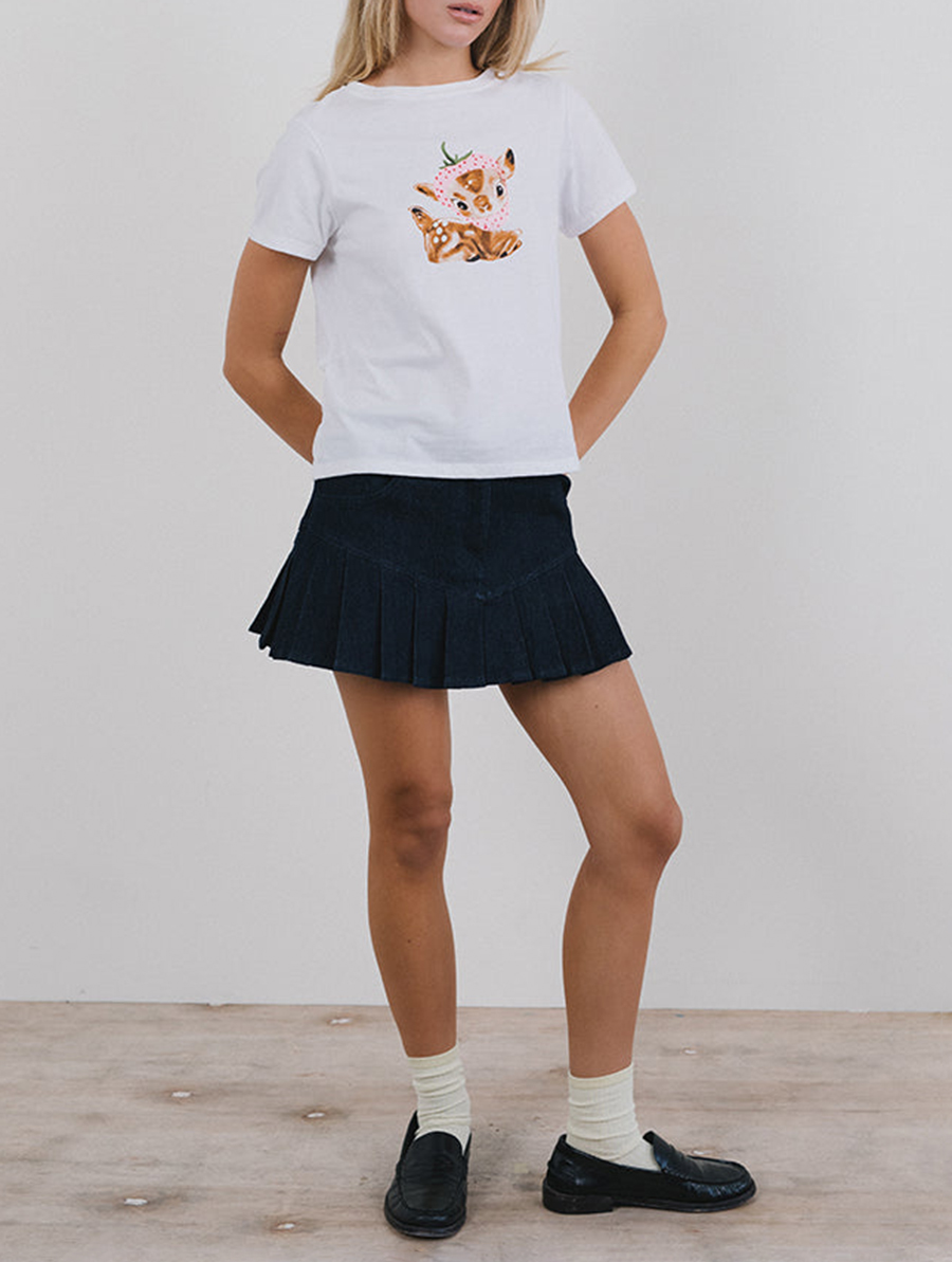 Baby Deer Print White Tee