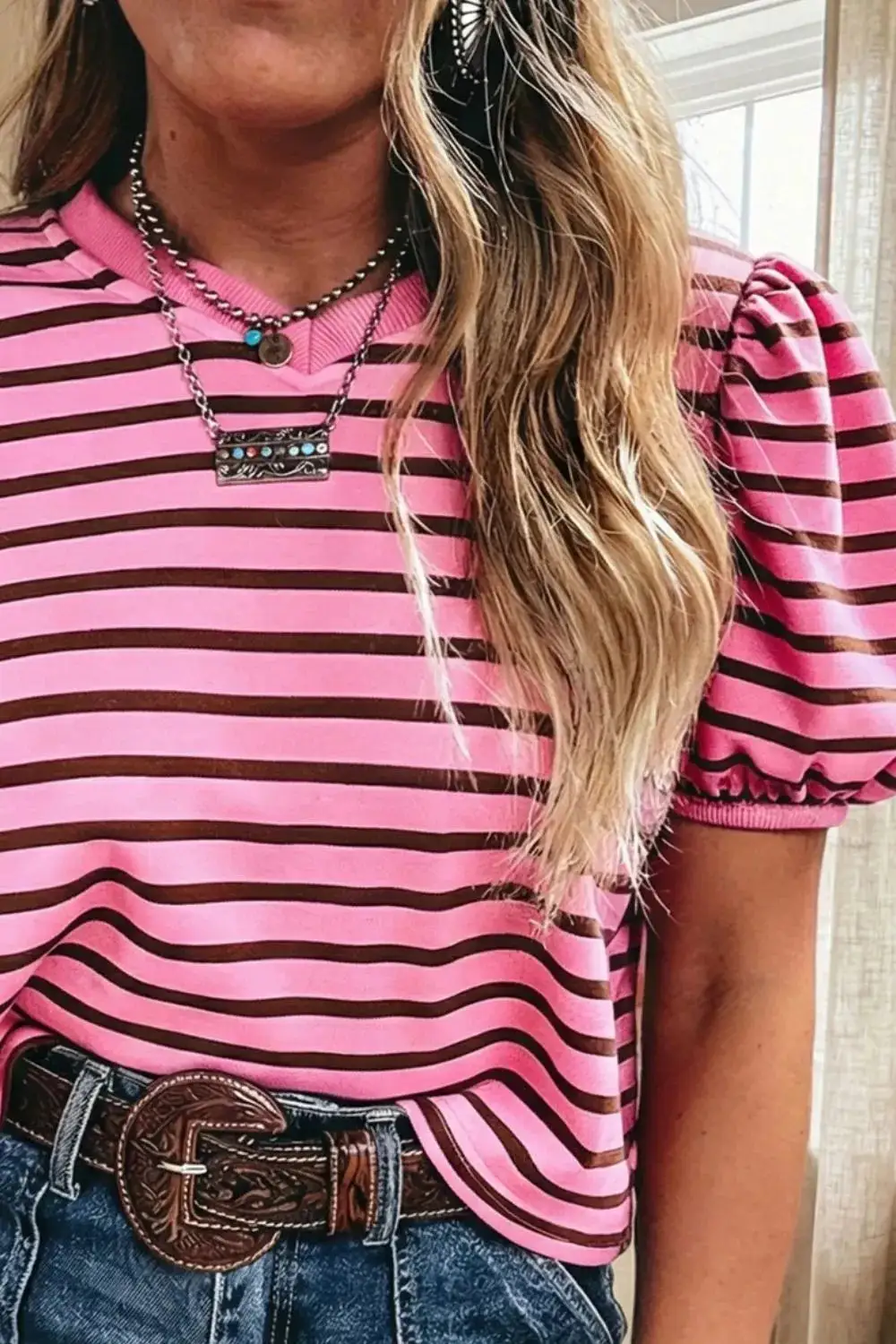 V-Neck Collared Ribbed Top