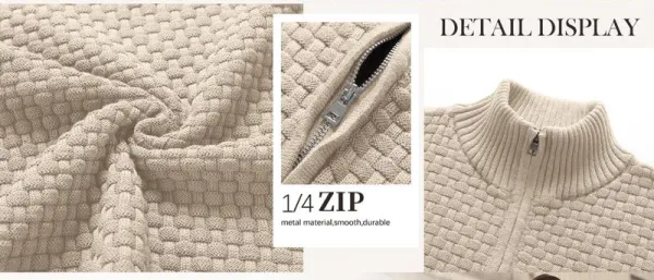 Men's Quarter-Zip Sweater Polo Zip Up Pullover Cable Knit Turtleneck Tops Long Sleeve