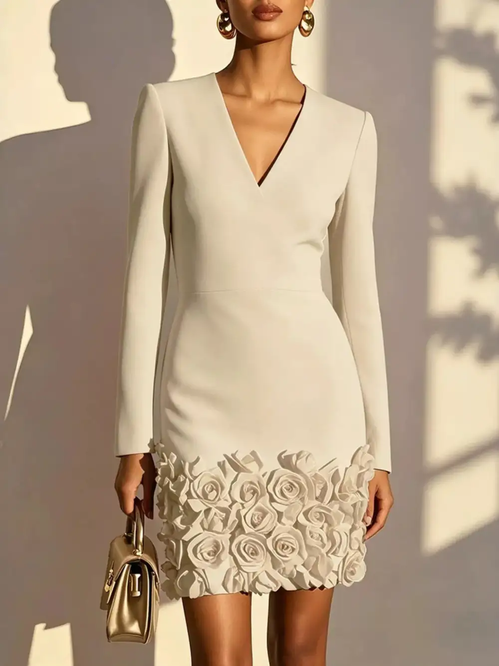 V-Neck Dress With Rose Embellishment
