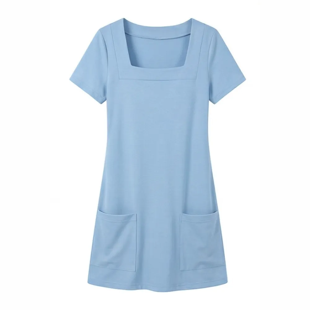 Square Neck Pocket Jersey Mini Dress