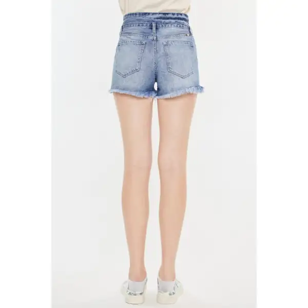 High Rise Frayed Hem Denim Shorts