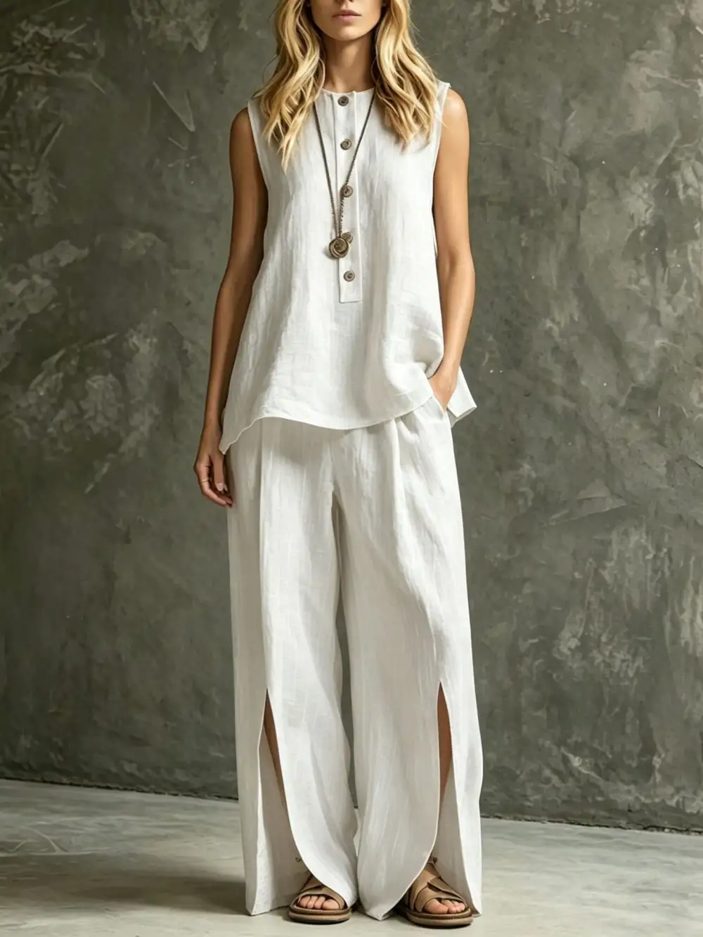 Classic Wide-Leg Sleeveless Women's Matching Set