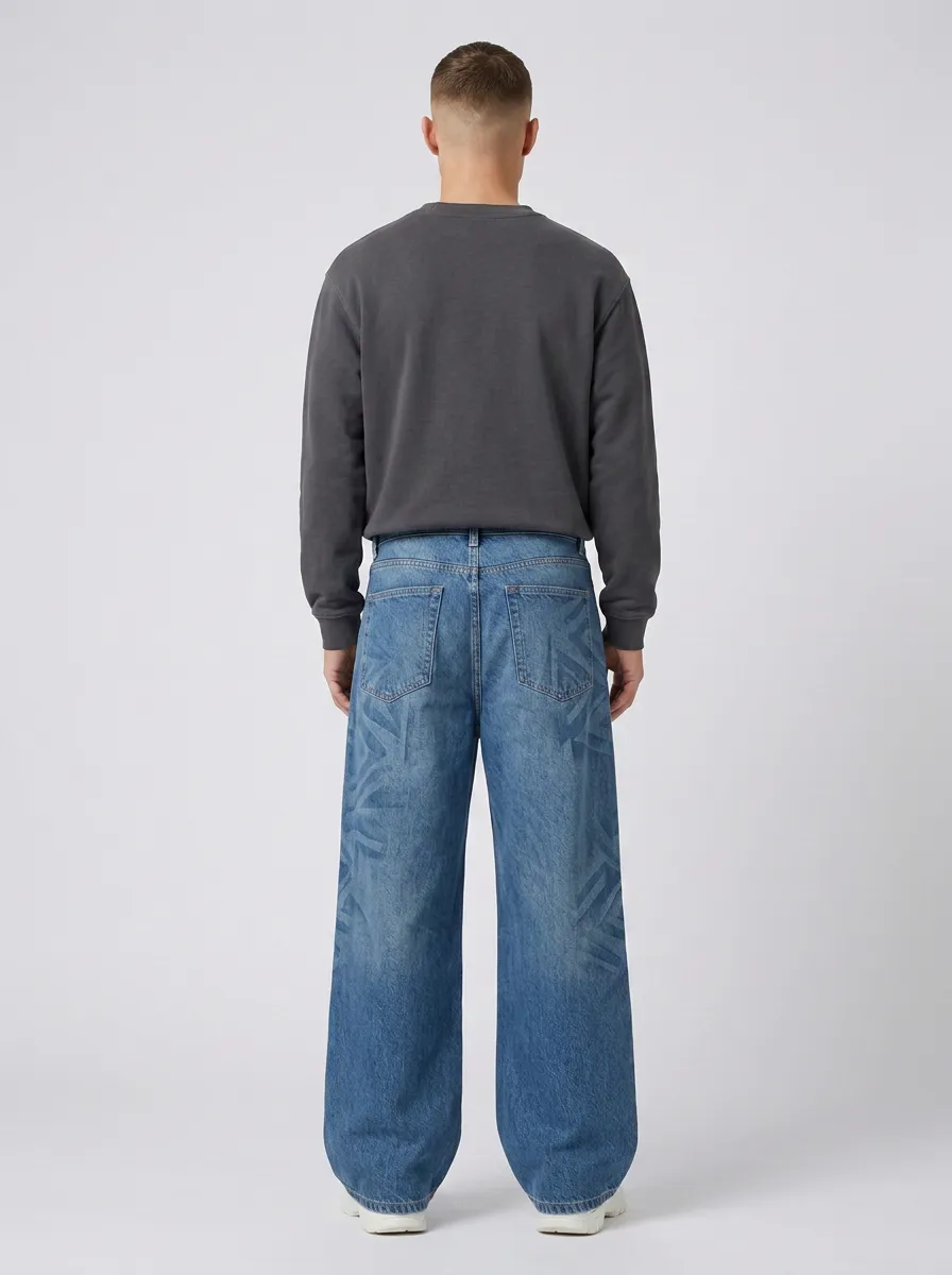 Men's Modern Geometric Wide Leg Jeans