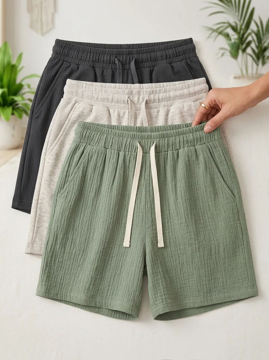 Women's Casual Textured Drawstring 3-Pack Athletic Shorts