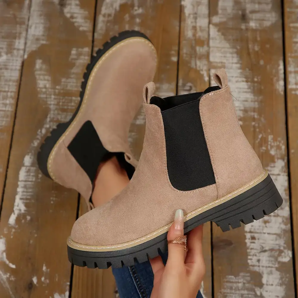 Layered Round Toe Block Heels Boots