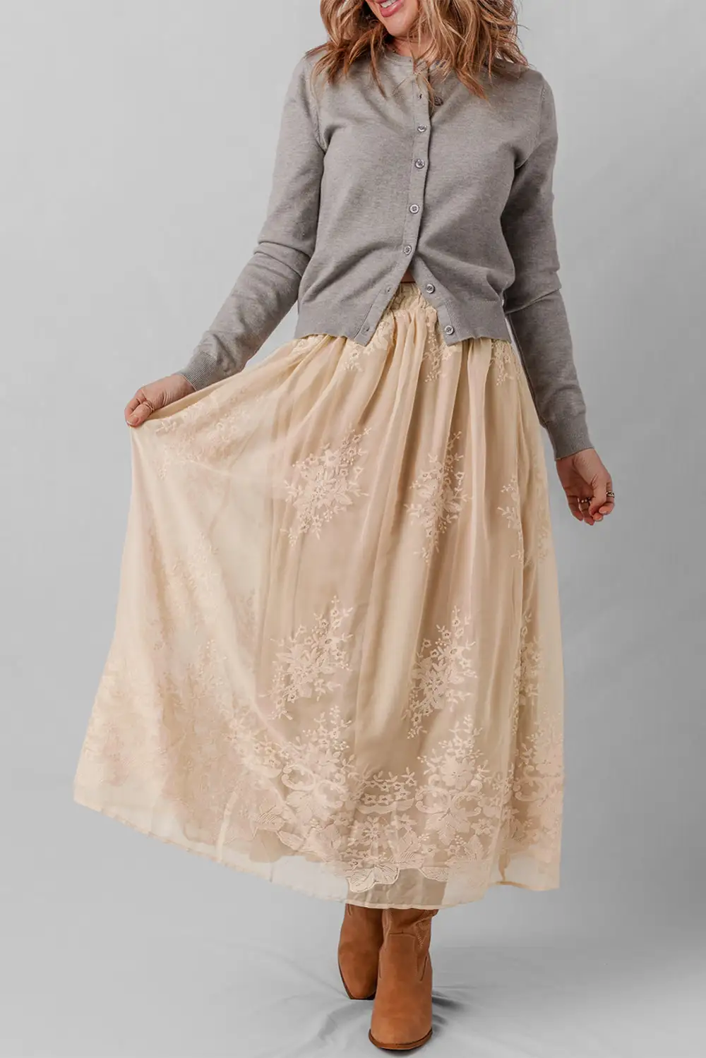 Fluid Mesh Embroidered Skirt