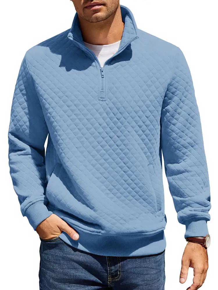 Trendy Quarter Zip Pullover Quilted Sweatshirt Hoodie